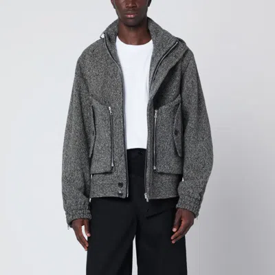 Dries Van Noten Patterned Wool Zip Jacket Front Pockets In Gray