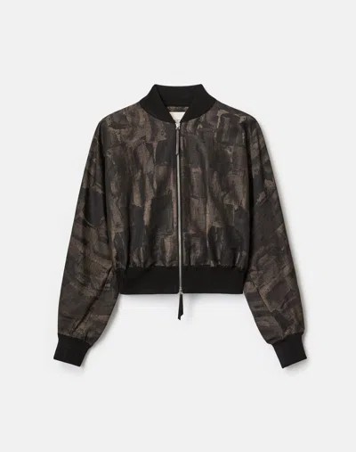 Lafayette 148 Abstract Jacquard Linen Cotton Bomber Jacket In Black