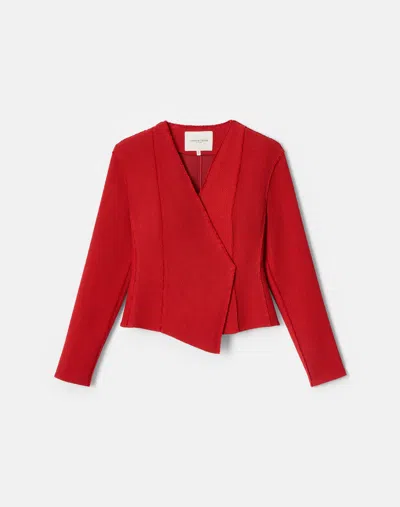 Lafayette 148 Cotton Dobby Asymmetric Fitted Jacket In Red