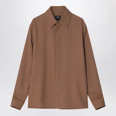Fendi Luxurious Wool Long Sleeve Shirt In Brown