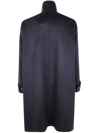 Giorgio Armani Long Coat With High Collar And Pockets In Blue