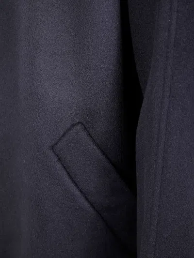 Giorgio Armani Long Coat With High Collar And Pockets In Blue