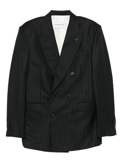 Givenchy Stripe-pattern Double-breasted Blazer In Black