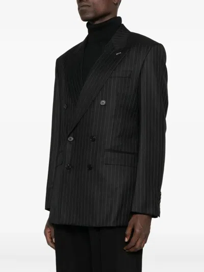 Givenchy Stripe-pattern Double-breasted Blazer In Black