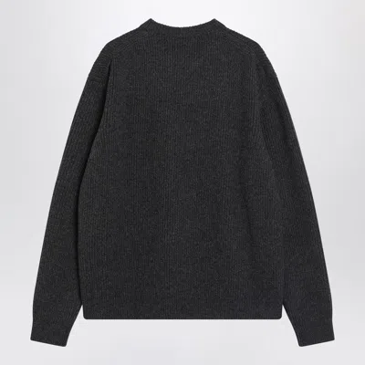 Gucci Grey Crewneck Sweater With Logo Lettering Embroidery On The Front In Wool Man In Gray