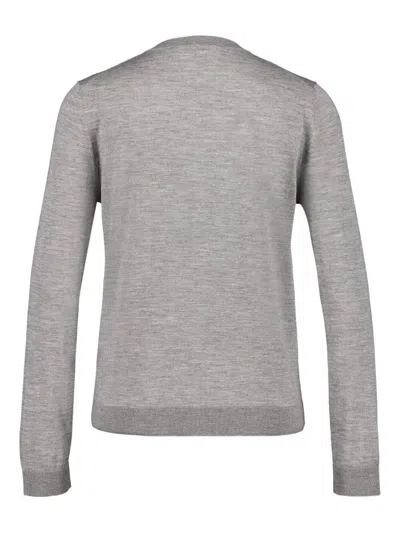 Gucci Grey Cardigan With Round Neck And Logo Lettering Embroidery On The Front In Cashmere And Silk Woman In Gray