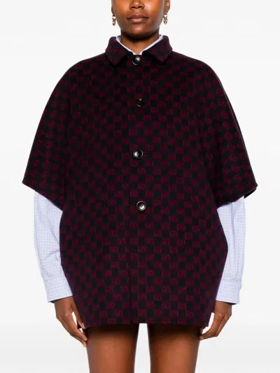 Gucci Reversible Blue Coat With Gg Pattern Women