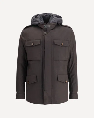 Moorer Isac Hooded Wool Field Jacket In Brown