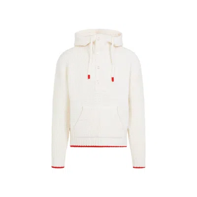 Casablanca Waffle Texture Hoodie With Tonal Hood In White