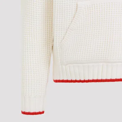 Casablanca Waffle Texture Hoodie With Tonal Hood In White