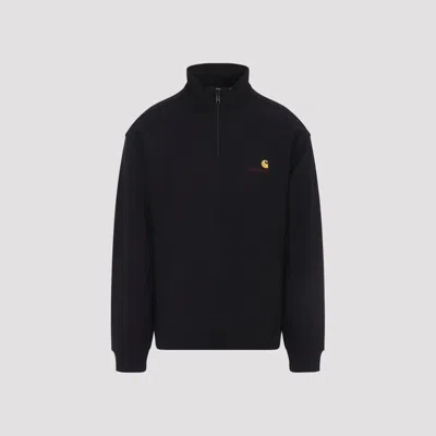 Carhartt American Script Cotton-blend Jersey Half-zip Sweatshirt In Black