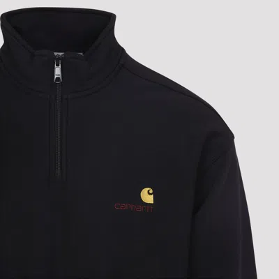 Carhartt American Script Cotton-blend Jersey Half-zip Sweatshirt In Black