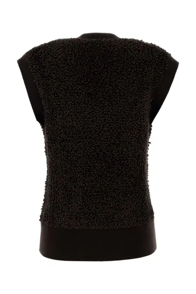 Ferragamo Textured Sleeveless Vest Ribbed Hem In Black