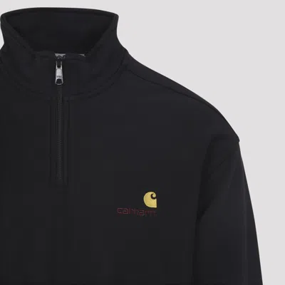 Carhartt American Script Cotton-blend Jersey Half-zip Sweatshirt In Black