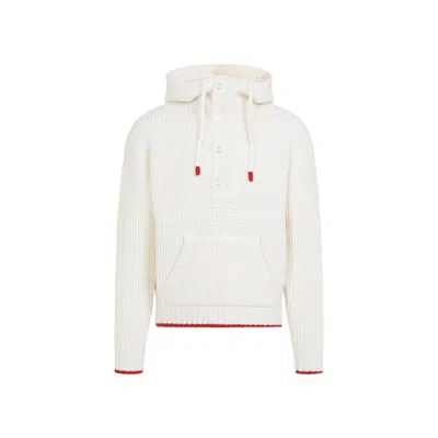 Casablanca Waffle Texture Hoodie With Tonal Hood In White