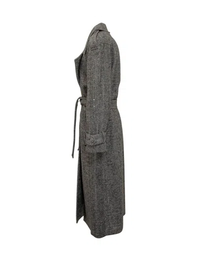 Actualee Herringbone Sequin-embellished Trench Coat In Gray