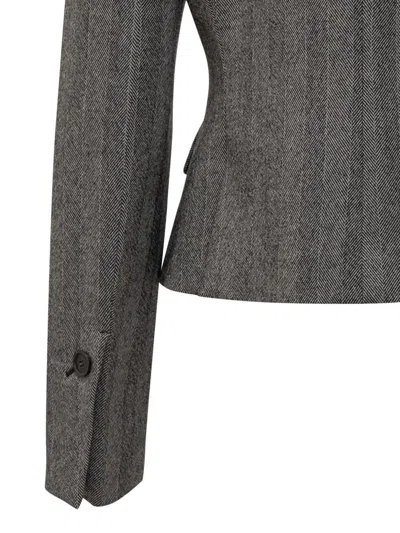 Ferragamo Grey Stripes Notched Lapel Blazer In Gray