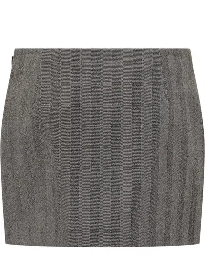 Ferragamo Striped Wool-blend Miniskirt In Gray