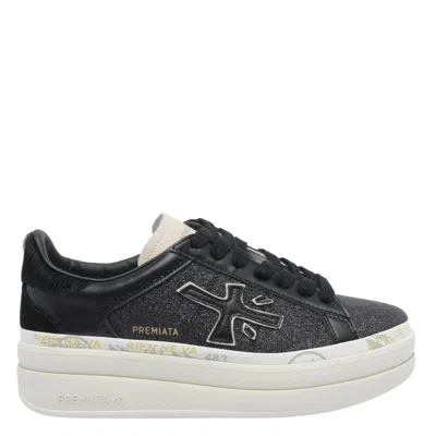 Premiata Platform Sneakers With Glitter And Contrast Tab In Black