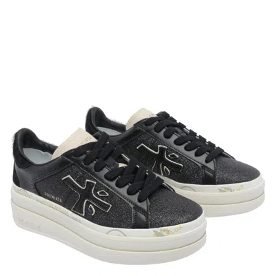 Premiata Platform Sneakers With Glitter And Contrast Tab In Black