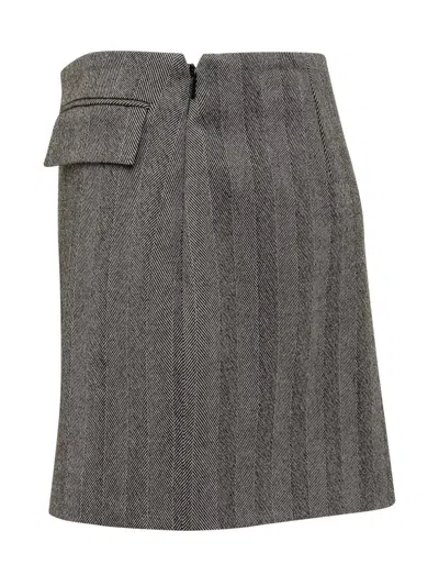 Ferragamo Striped Wool-blend Miniskirt In Gray