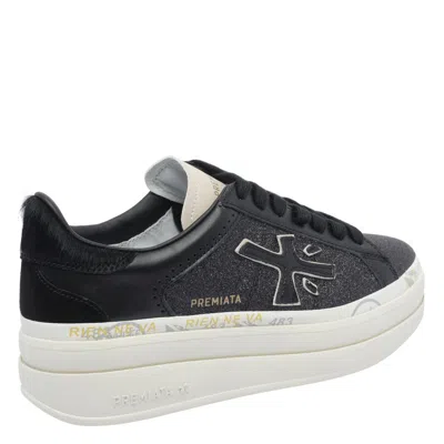 Premiata Platform Sneakers With Glitter And Contrast Tab In Black