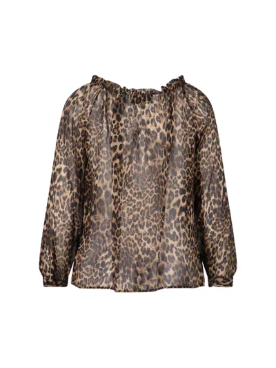 Nili Lotan Long Sleeve Animal Print Top With Ruffles In Animal Print