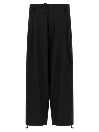 Yohji Yamamoto Mens Standard 2tucks String Wide-leg Wool Trousers Black Xs In Black