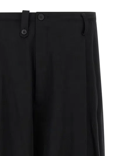 Yohji Yamamoto Mens Standard 2tucks String Wide-leg Wool Trousers Black Xs In Black
