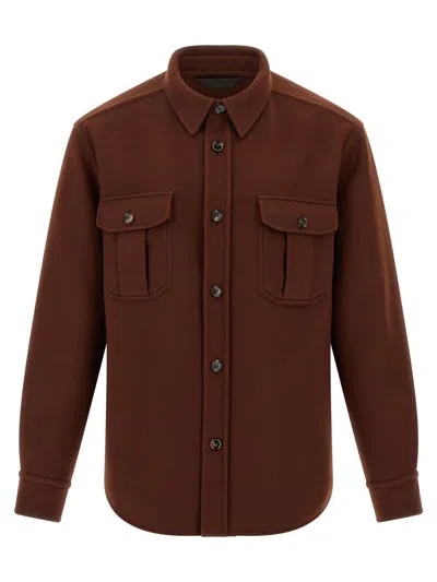 Brioni Men's Wool-cashmere Overshirt In Brown