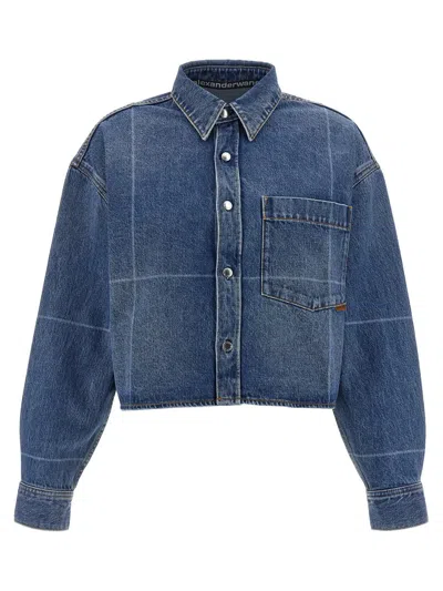 Alexander Wang Cropped Denim Shirt In Blue