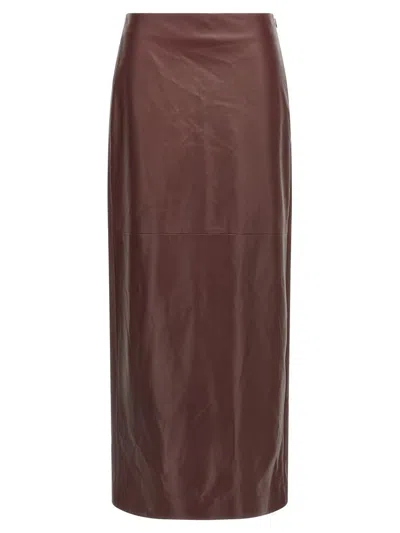 Brunello Cucinelli Column Back-split Leather Midi Skirt In Brown