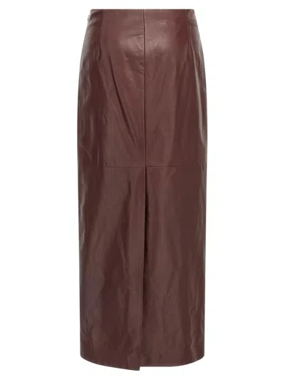 Brunello Cucinelli Column Back-split Leather Midi Skirt In Brown
