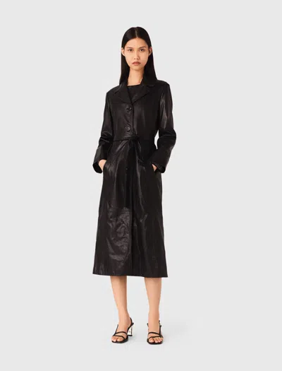 Maje Womens Long Belted-waist Leather Trench Coat Black
