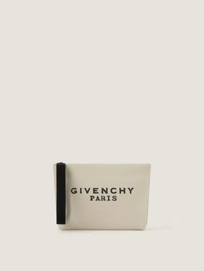Givenchy Womens Beige Black Brand-print Cotton-blend Pouch In White