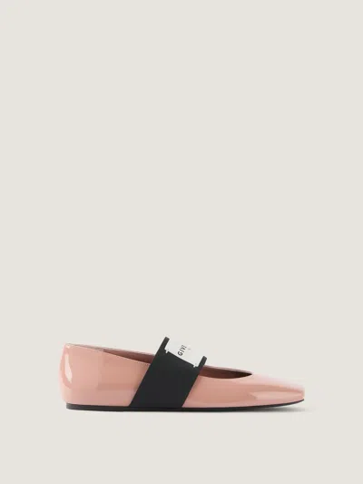 Givenchy Sliced Square Label Patent Leather Ballerina Flats In White