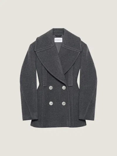 Givenchy Womens Slate Blend Double-breasted Notch-lapels Wool And Silk Coat In Gray