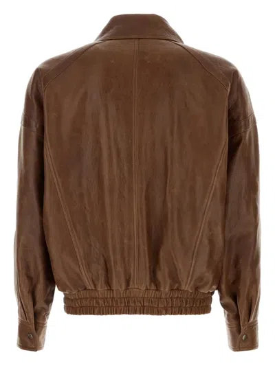 Saint Laurent Collared Bomber Jacket Featuring Elasticated Hem In Brown