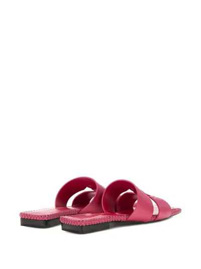 Roberto Cavalli Logo-embossed Braided-edge Sandals In Pink