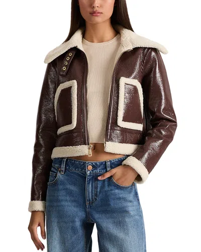 Alice And Olivia Isaiah Faux Shearling Aviator Jacket In Brown