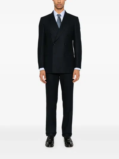 Fursac Virgin Wool Double-breasted Blazer In Blue