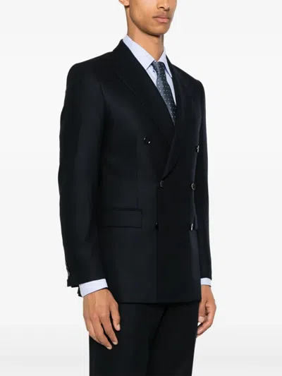 Fursac Virgin Wool Double-breasted Blazer In Blue