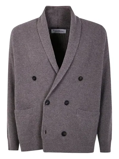 Aion Ribbed Double-breasted Cardigan In Blue