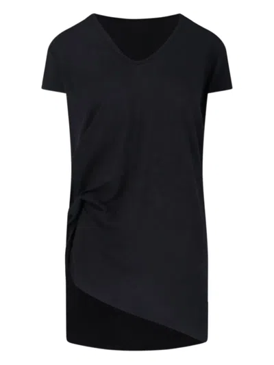 Rick Owens Short Sleeves With Asymmetric Hem And V-neckline In Black
