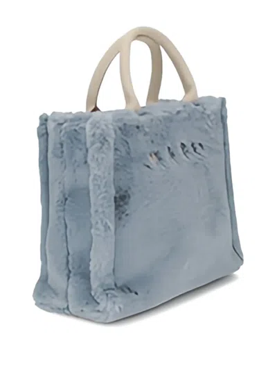 Marni Small Tote Bag With Faux Fur Trim In Blue