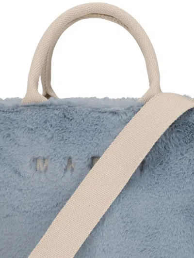 Marni Small Tote Bag With Faux Fur Trim In Blue