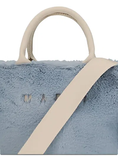 Marni Small Tote Bag With Faux Fur Trim In Blue