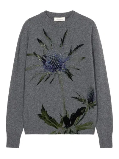 Blumarine Wool Blend Sweater With Rhinestones In Gray