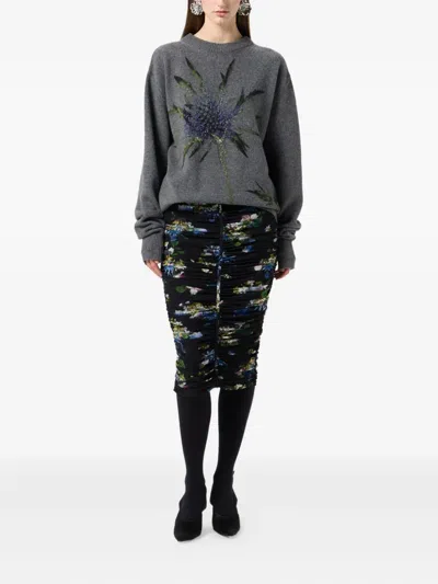 Blumarine Wool Blend Sweater With Rhinestones In Gray