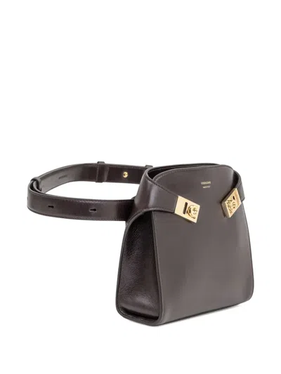 Ferragamo Belt Bag With Top Handle And Hardware In Brown